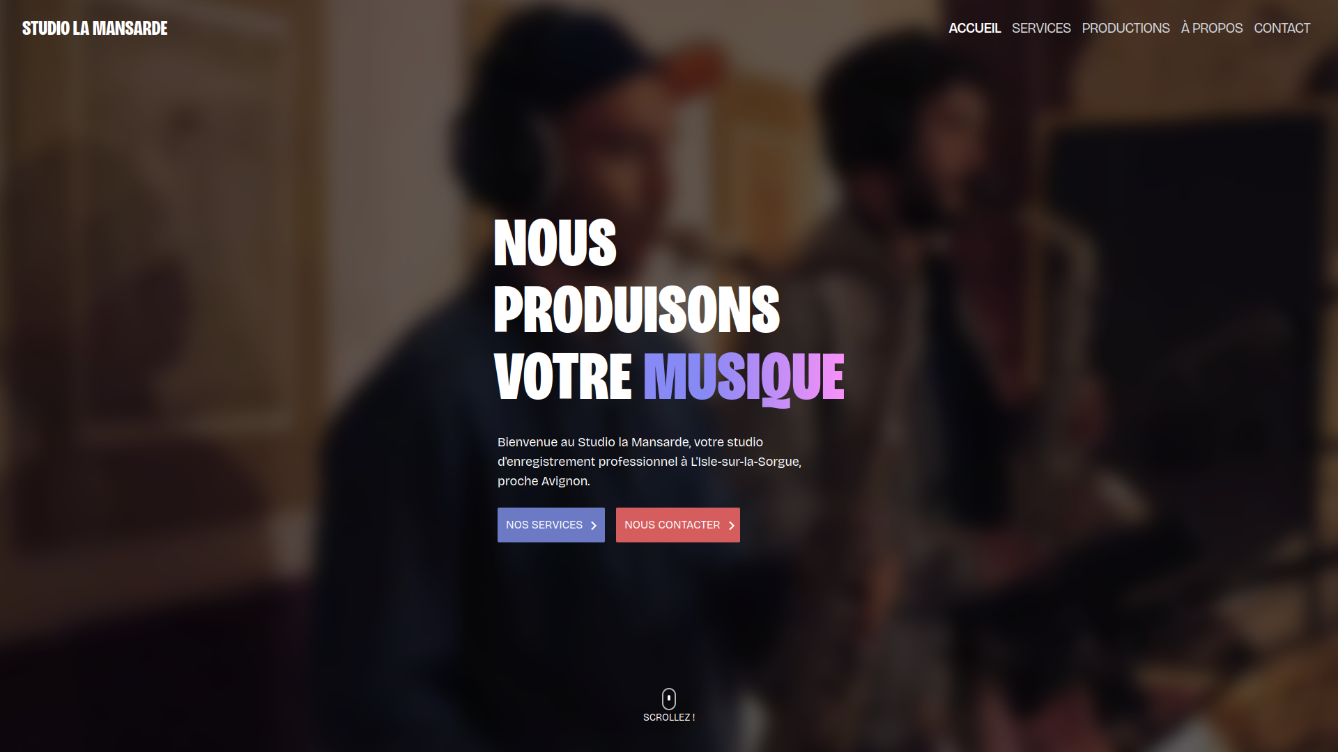 Screenshot du site web 'Studio La Mansarde'